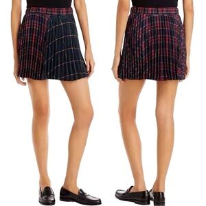 NWT FORE Bloomingdale's Plaid Pleated Mini Skirt Red XS